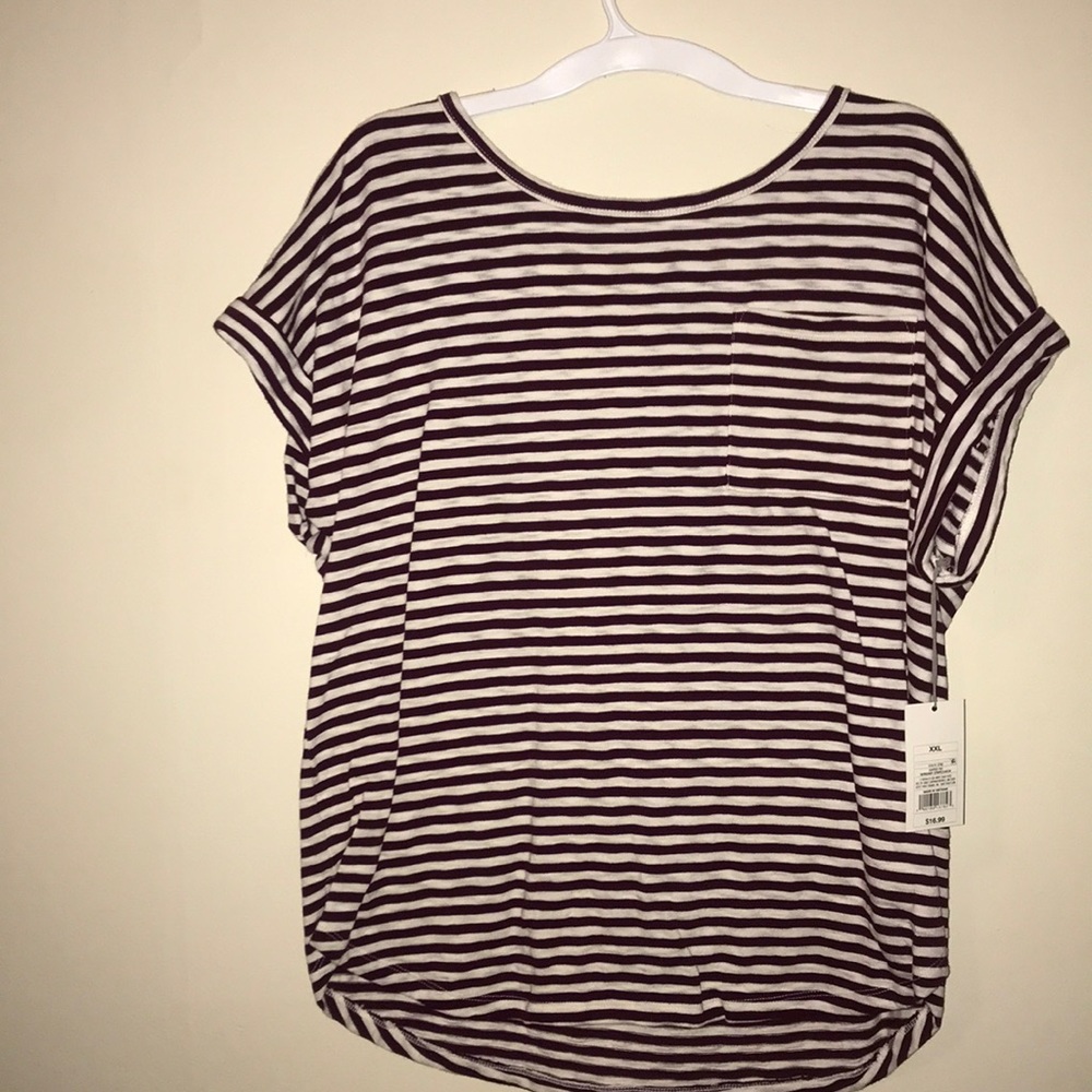 Maroon & cream striped shirt w/pocket